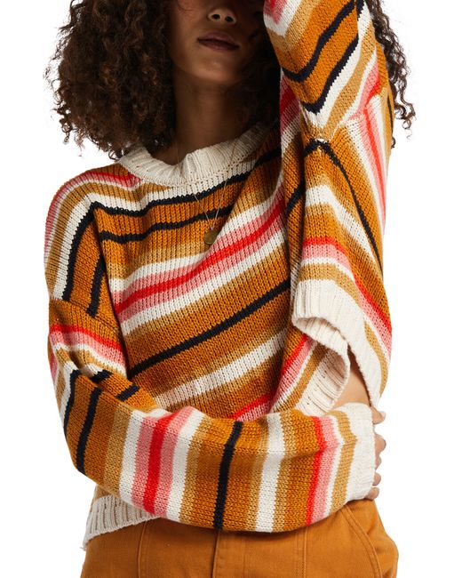 Billabong Orange So Bold Stripe Crewneck Sweater