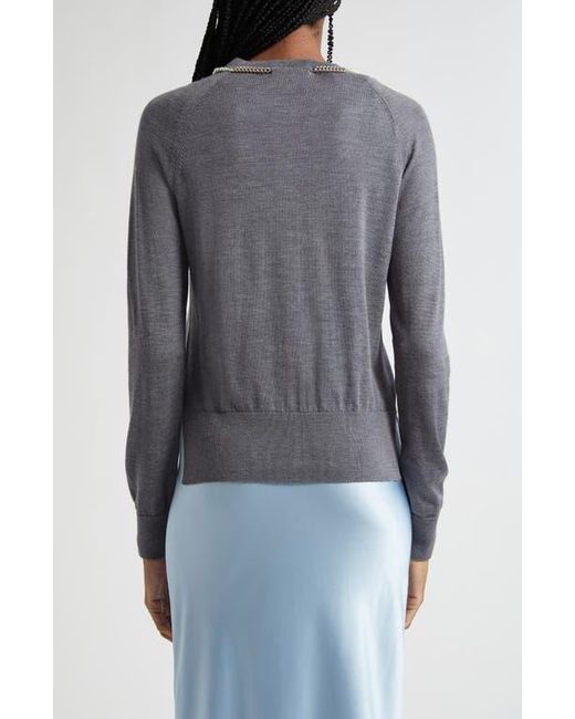 Simone Rocha Gray Classic Long Sleeve Merino Wool & Silk Cardigan With Faux Pearl Detail