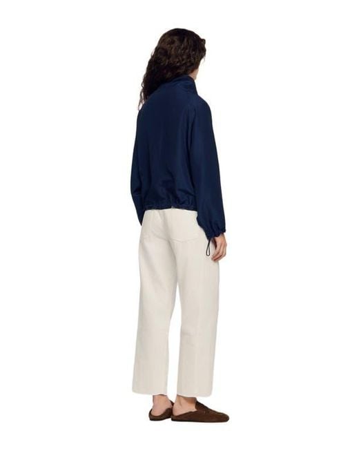 Sandro Blue Embroidered Collar Oversized Jacket
