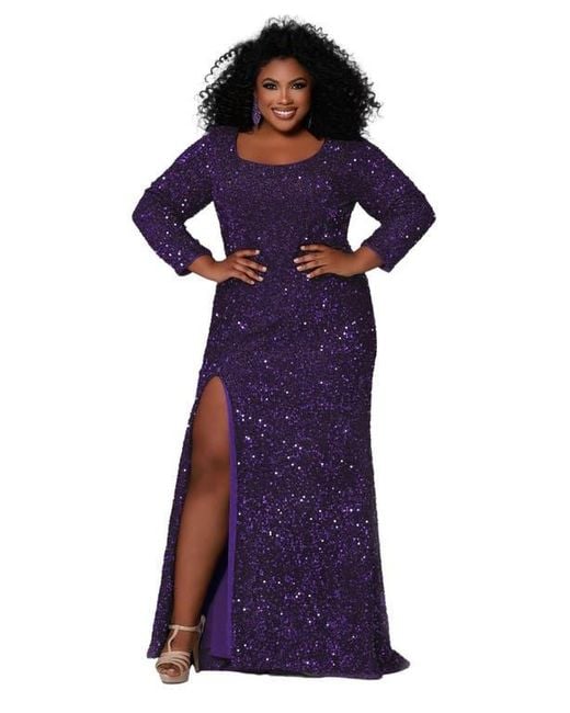 strapless open back dress Plus Size Off Shoulder Mesh Layer On Waist Sequin Dresses Purple / 1XL main image 0