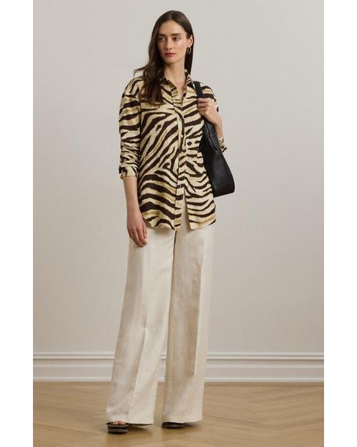 Ralph Lauren Multicolor Zebra Stripe Relaxed Fit Linen Button-Up Shirt