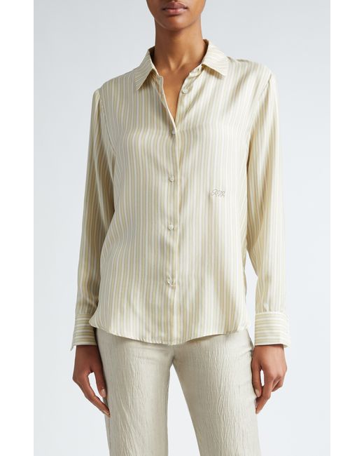 Paloma Wool Natural Lorenzo Stripe Silk Button-up Shirt