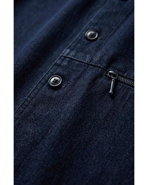 Modenaire Blue Collarless Button Front Utility Pocket Jacket