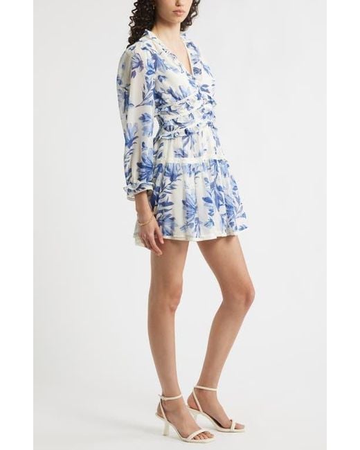 Chelsea28 Blue Long Sleeve Ruffle Trim Minidress