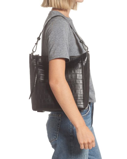 AllSaints Kita Croc Embossed Leather Shoulder/crossbody Bag in Black Lyst