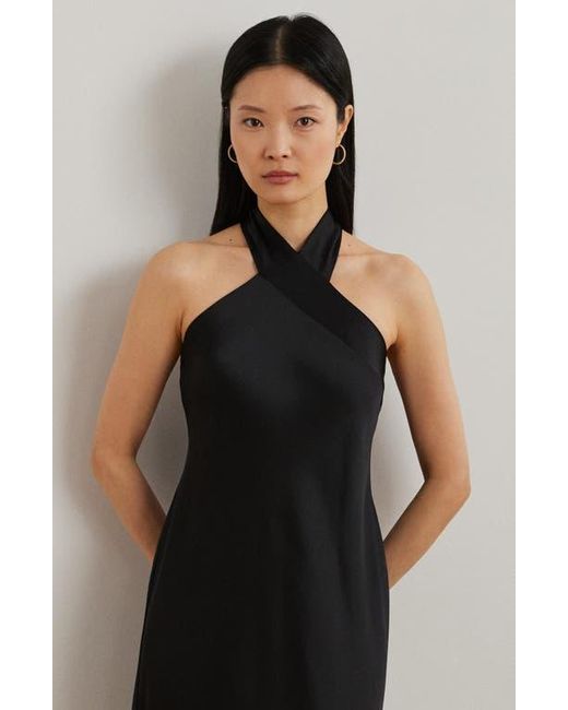 Ralph Lauren Satin Charmeuse Cocktail Halter Dress in Black | Lyst