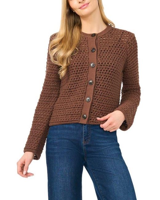 Halogen® Blue Open Stitch Button Front Cardigan