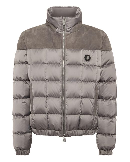 Billionaire Gray Puffer Down Jacket With Leather Inserts for men