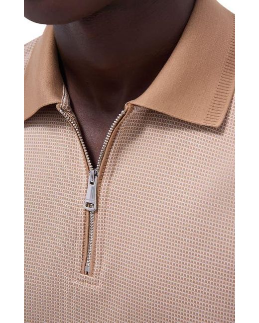 Bugatchi Blue Contrast Trim Zip Polo for men