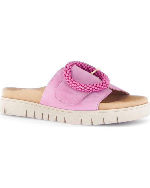 Gabor Pink Beaded Buckle Platform Slide Sandal