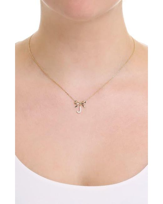 ATHRA LUXE Metallic Cubic Zirconia Bow Initial Pendant Necklace