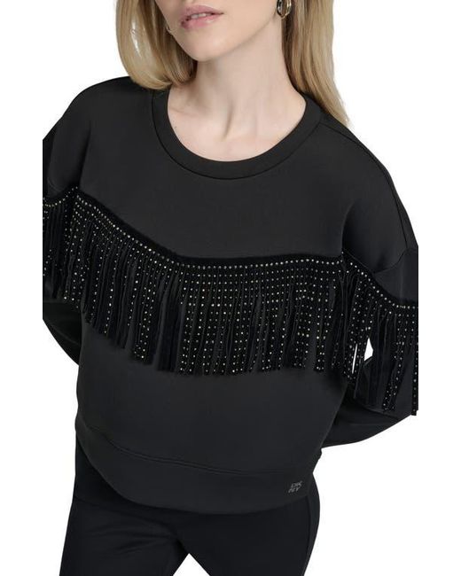 DKNY Black Stud Fringe Pullover