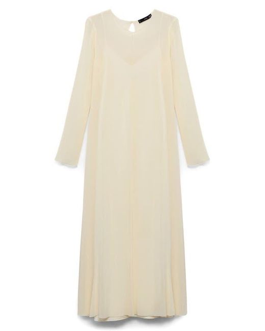 Mango Mesh Overlay Long Sleeve Maxi Dress in White | Lyst