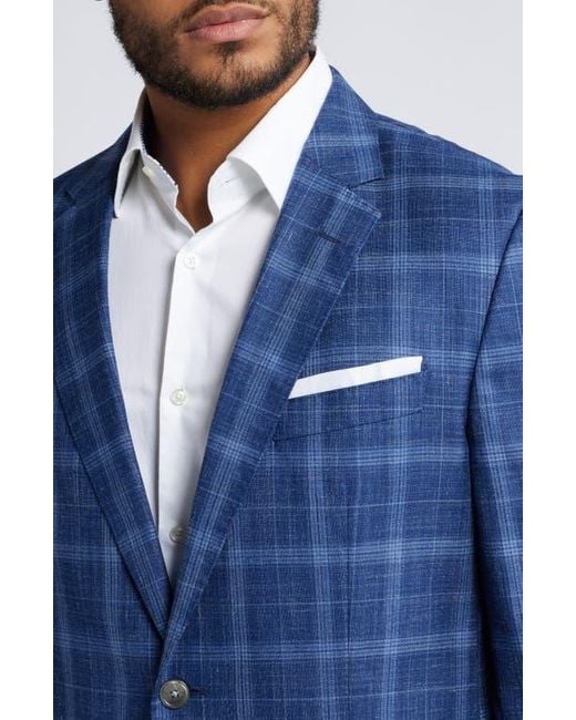 Boss Blue Hutson Slim Fit Plaid Wool & Silk Blend Sport Coat for men