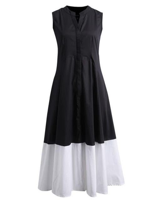 Halogen® Black Colorblock Sleeveless Cotton Dress