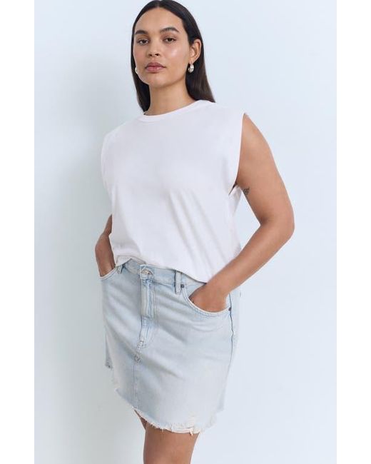 Mango Blue Frayed Hem Denim Miniskirt