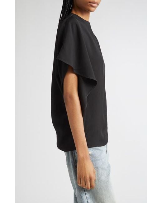 Proenza Schouler Black Etta Hammered Viscose Asymmetric Sleeve Top