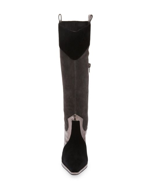 Jeffrey Campbell Rendez Leather Stiletto Boot In Black Suede Pewter Multi At Nordstrom Rack
