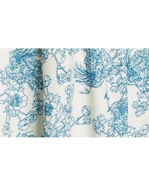 Loretta Caponi Blue Lea Floral Print Long Sleeve Smocked Maxi Dress
