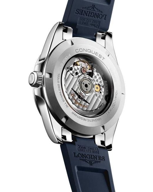 Longines Metallic Conquest Automatic Rubber Strap Watch, 41Mm for men