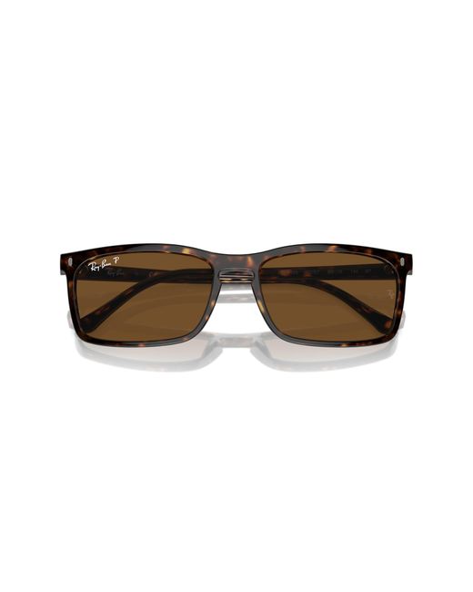 Ray-Ban Brown 56mm Polarized Rectangular Sunglasses for men
