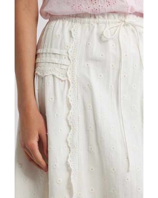 Damson Madder White Agatha Lace Trim Embroidered Organic Cotton Midi Skirt