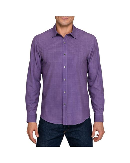 W.r.k. Purple Slim Fit Square Geo Print Performance Button-Up Shirt for men