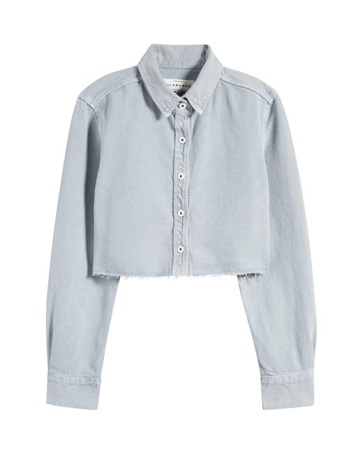 SLVRLAKE Denim Blue Crop Raw Hem Button-up Denim Shirt