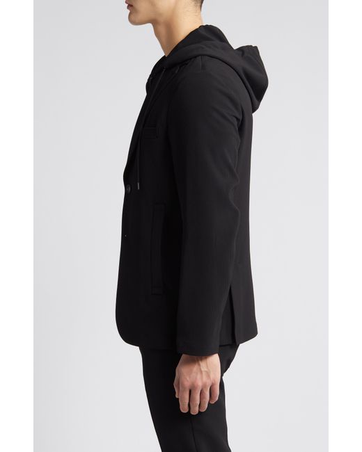 Emporio Armani Black Techno Stretch Blazer With Removable Hooded Bib Inset for men