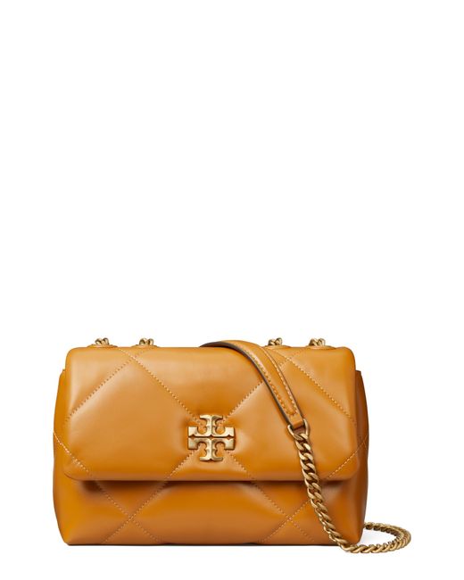 Tory Burch Orange Small Kira Diamond Quilted Convertible Leather Shoulder Bag