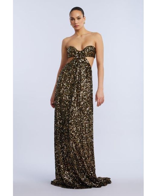 BCBGMAXAZRIA Metallic Sequin Strapless Gown