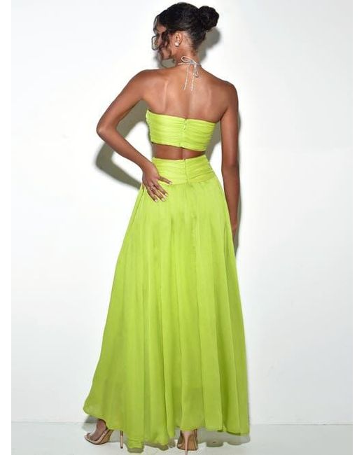 Miss Circle Green Quinby Chiffon Pleated Lace Up Maxi Dress