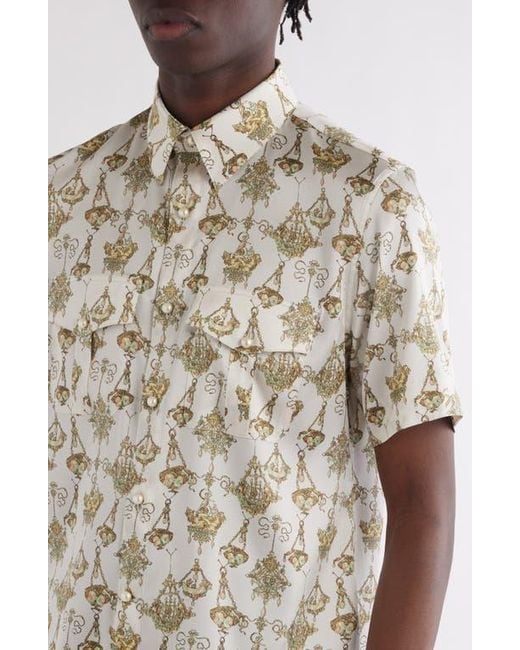 Givenchy Military Slim Fit Short Sleeve Stretch Silk Button Up Shirt in Blue for Men Lyst