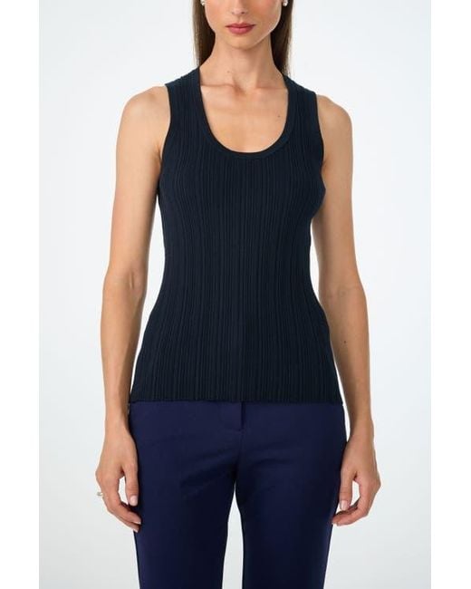 Trina Turk Blue Gibraltar Scoop Neck Knit Tank