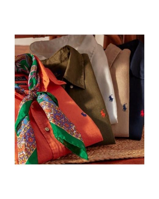 Polo Ralph Lauren White Solid Linen Button-Down Shirt for men