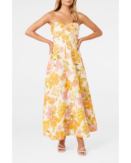 EVER NEW Yellow Vayda Floral Linen Blend A-line Dress