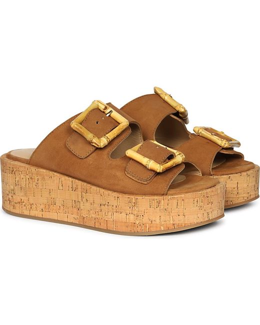 Jelavu Brown Corkie Wedge Cork Sandals With Double Suede Strap