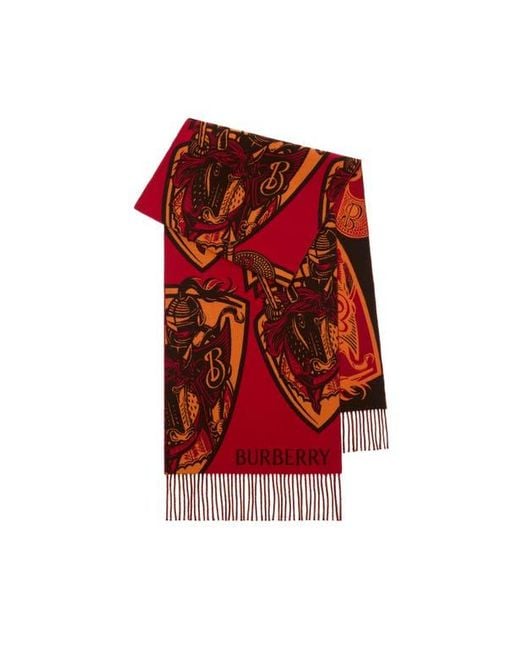 Burberry Red Charging Knight Wool Cashmere Scarf