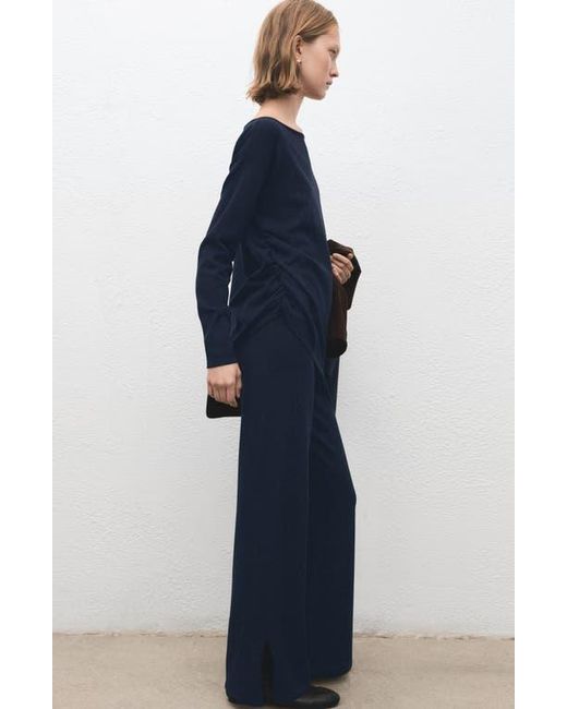 Mango Blue Split Hem Pull-On Straight Leg Knit Pants