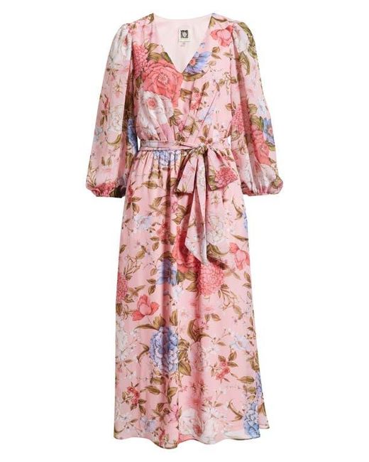 anne klein tie waist midi dress Anne Klein Women's Long Sleeve V-Neck Printed Tie Waist Midi Dress