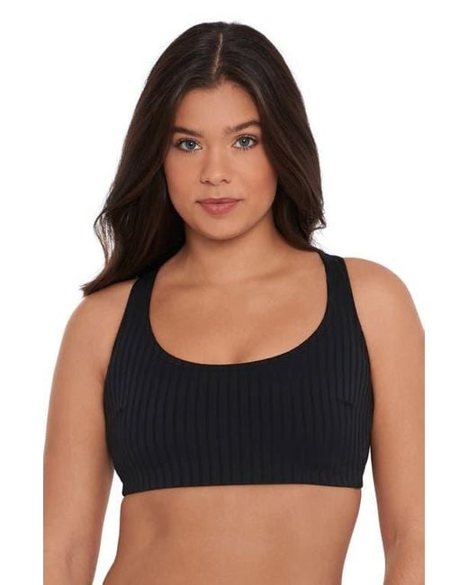 S3 Black Ribbed Scoopneck Crossback Bikini Top