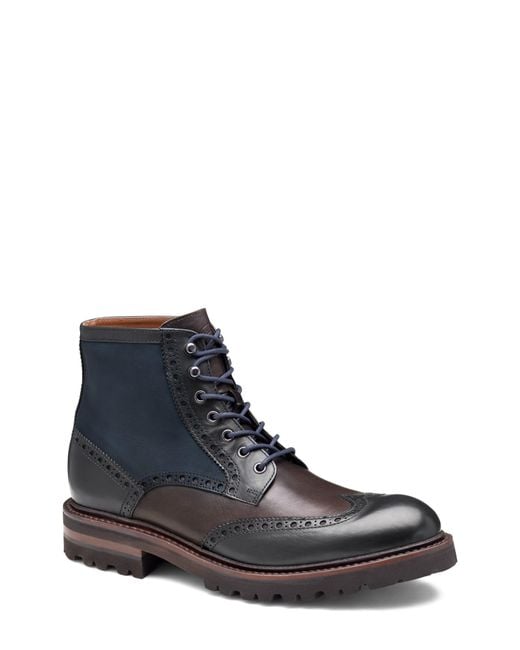 Johnston & Murphy Black Dudley Wingtip Lug Boot for men