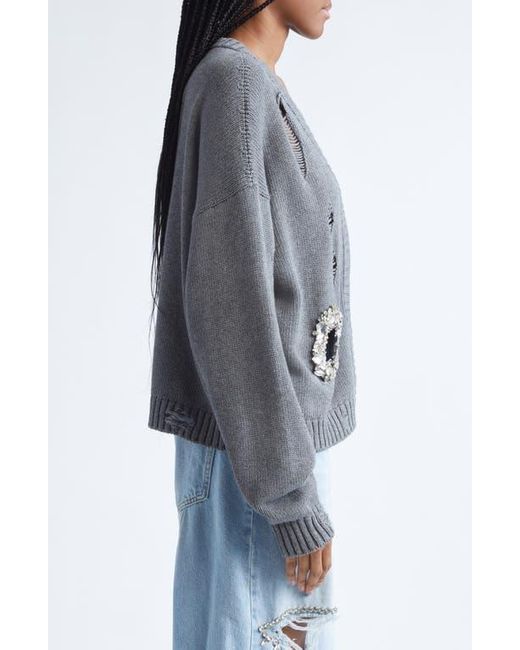 Area Gray Distressed Crystal Cotton & Cashmere Cardigan