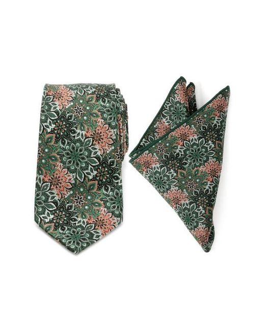 Cufflinks Inc. Green Floral Silk Tie & Pocket Square for men