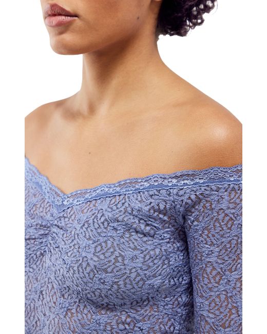BDG Blue Rhia Off-the-shoulder Lace Top