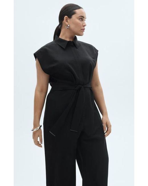 Mango Black Tie Belt Jumpsuit