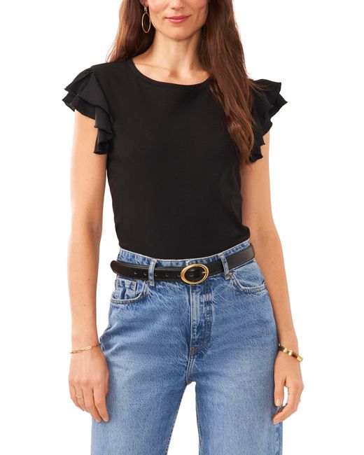 Vince Camuto Tiered Ruffle Sleeve Cotton Blend Top In Rich Black At Nordstrom Rack