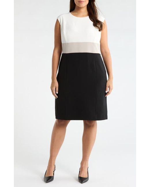 Kasper Women's White Colorblock Stretch Sheath Dress Kasper Women's White Colorblock Stretch Sheath Dress