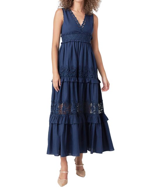 Endless Rose Blue Lace Inset Sleeveless Maxi Dress