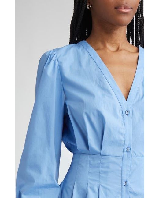 Ramy Brook Blue Julianna Pleated Long Sleeve Poplin Minidress